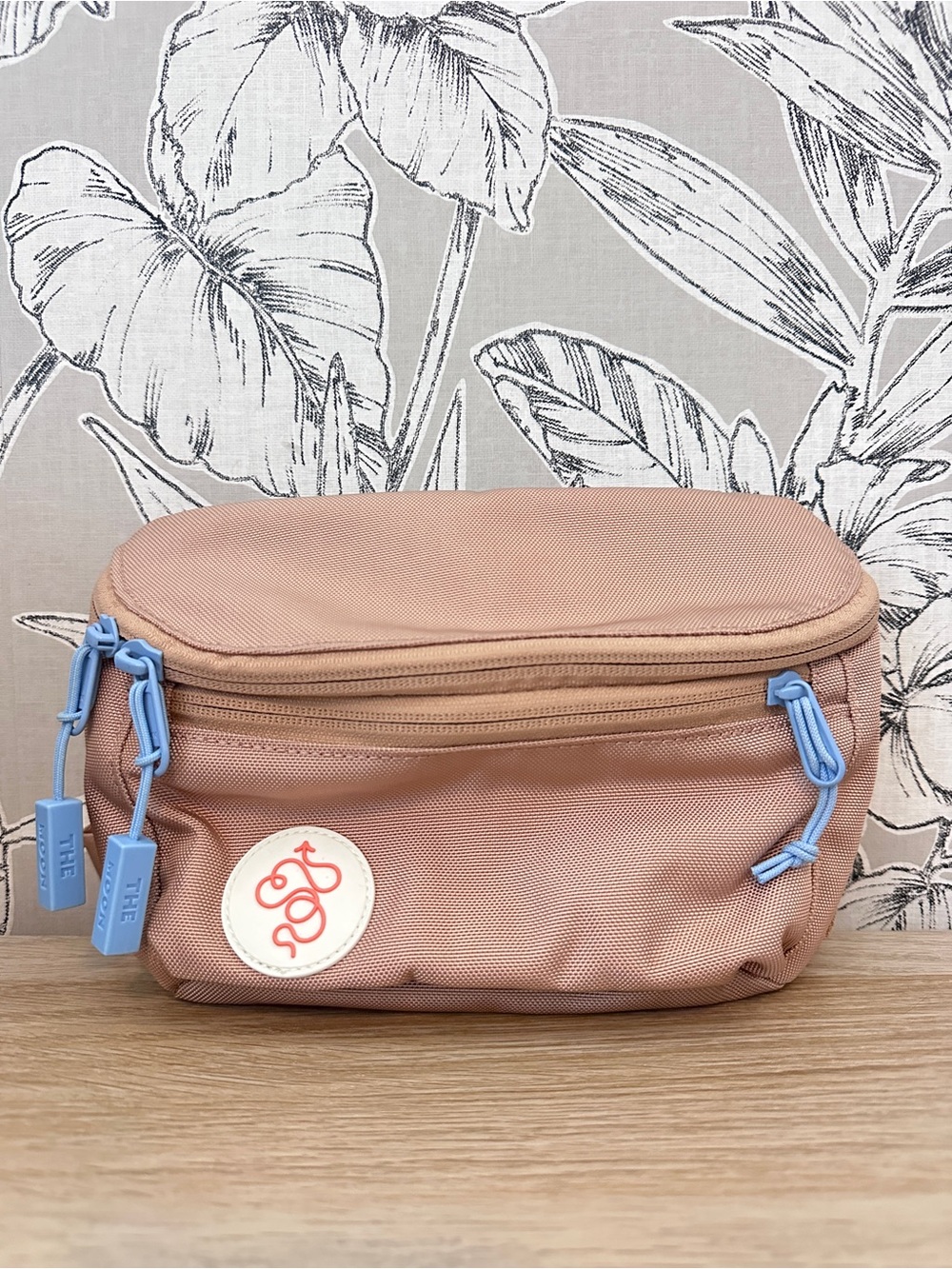 Baboon To The Moon- belt bag/fanny pack in beige-desert tan-blue accents